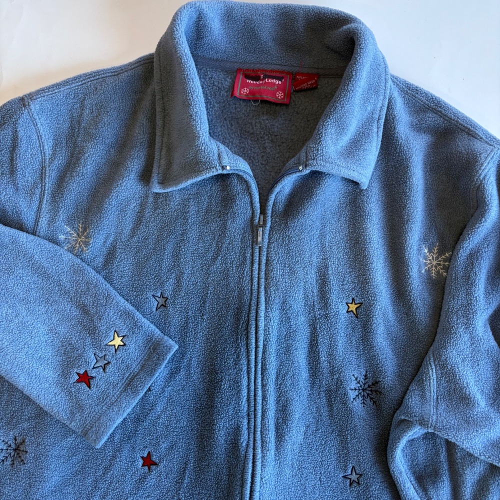 Holiday Lodge Northcrest 26W/28W‎ Blue Full Zip Fleece Sweater Snowman Winter